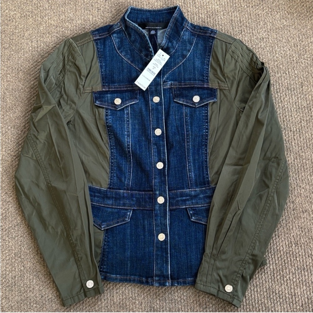 NWT White House Black Market
Novelty Sleeve Trucker Jean Jacket
Size 0 Rtl. $175 - Picture 2 of 10